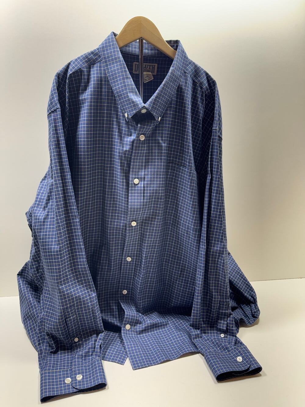 Duluth Trading Co Men’s Plaid Ling Sleeve Blue White Check Sz 4XL Button Front